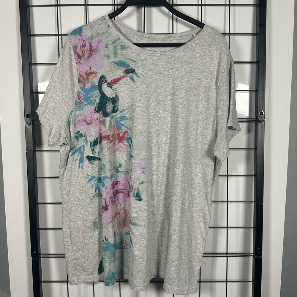 Sonoma Gray Floral Tucan Graphic Short Sleeve T-Shirt Women's XXL